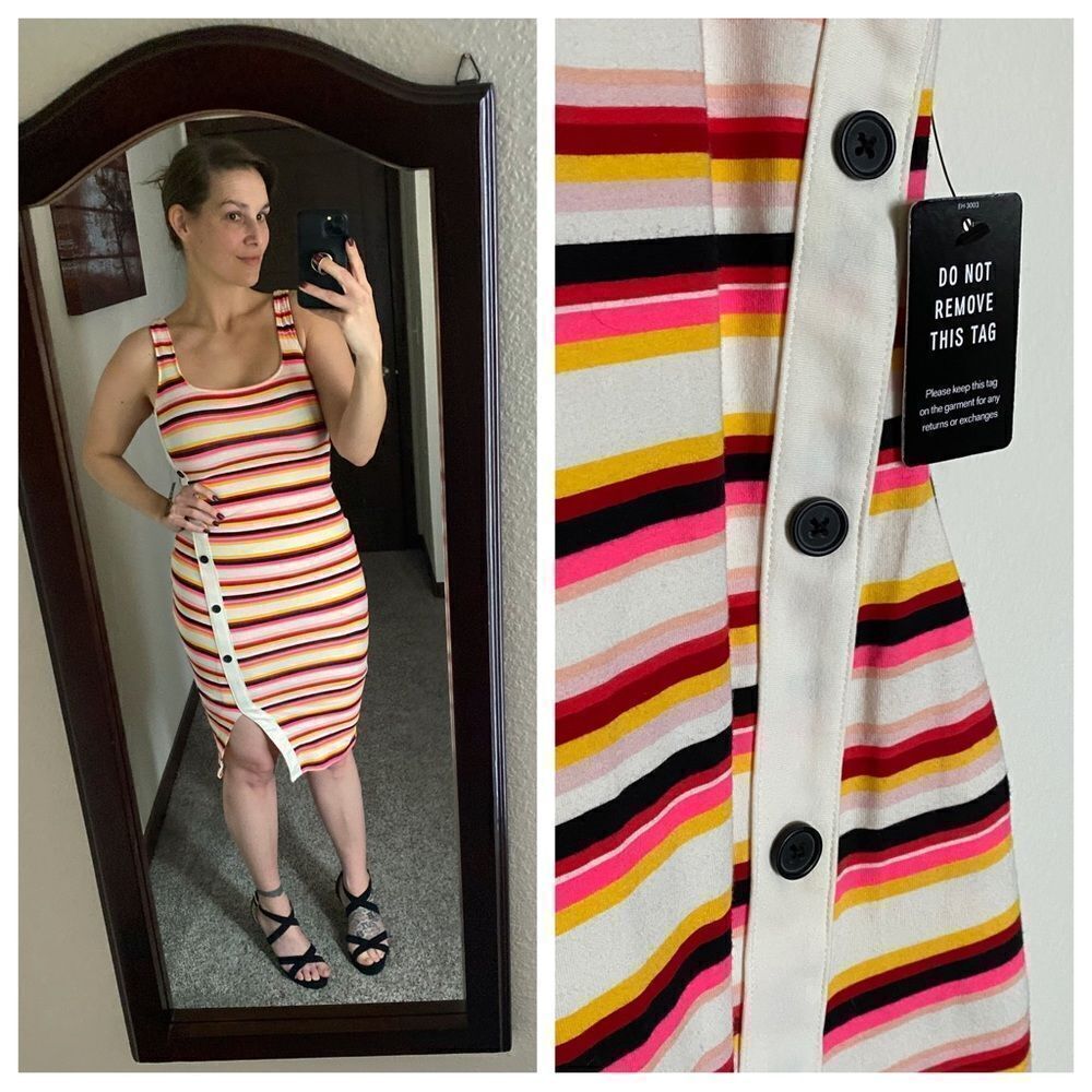 Express Bodycon Midi Dress NEW Colorful Stripes XS Stretch Party